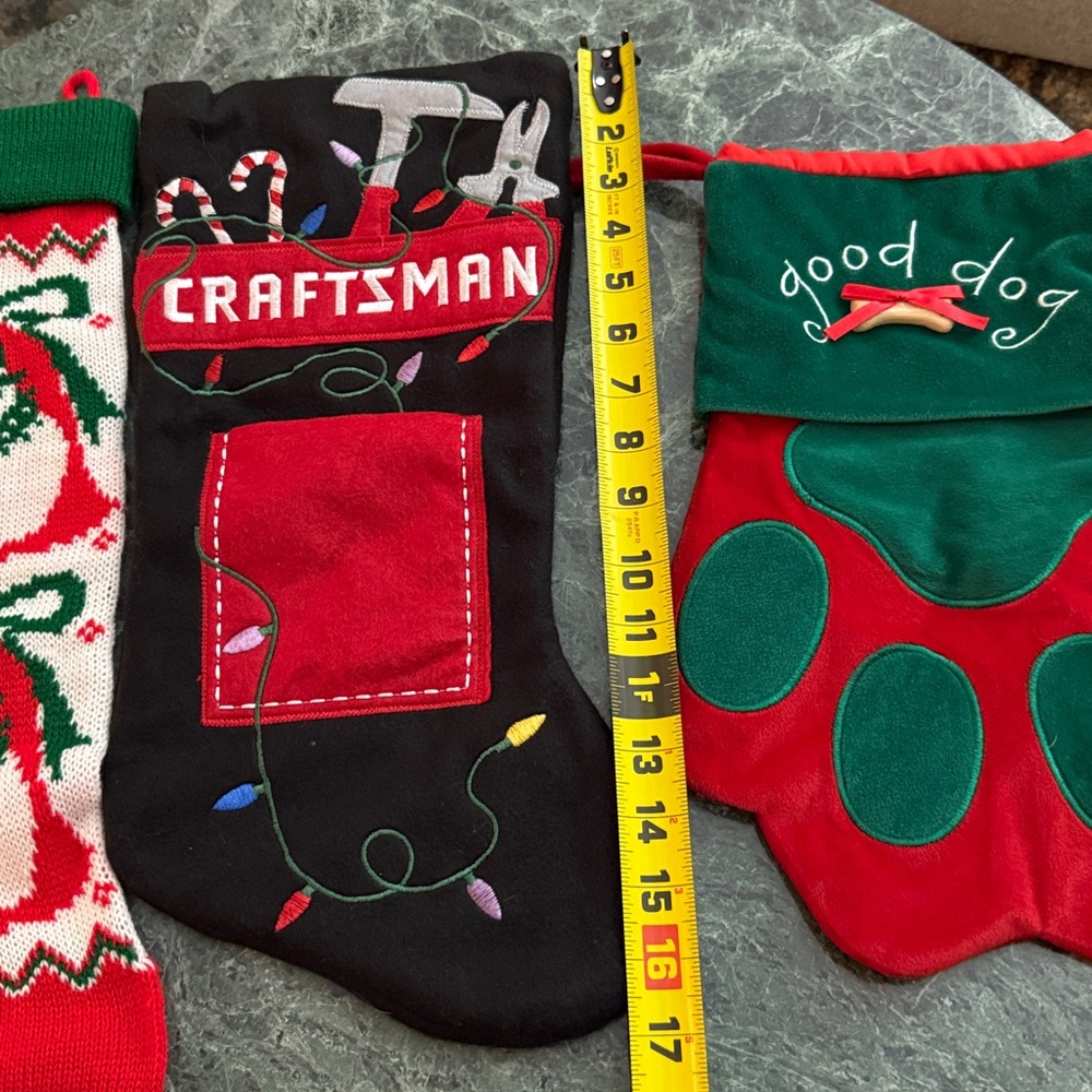 Three Christmas Stockings 
Craftsman with pocket 
Good Dog 
Knit Snowman - Picture 8 of 10